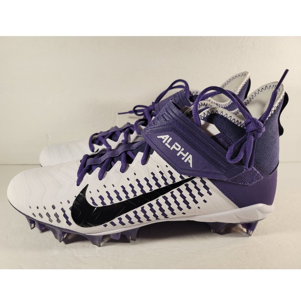 Nike Alpha Menace Pro 2 Mid White/Purple Football Cleats BV3945-104 Mens Size 12